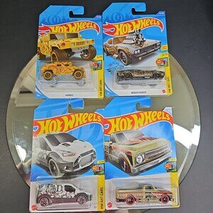 Four Hot Wheels Diecast Art Car Humvee Transit Dodger 67 C10 Sealed 161 67 64 83